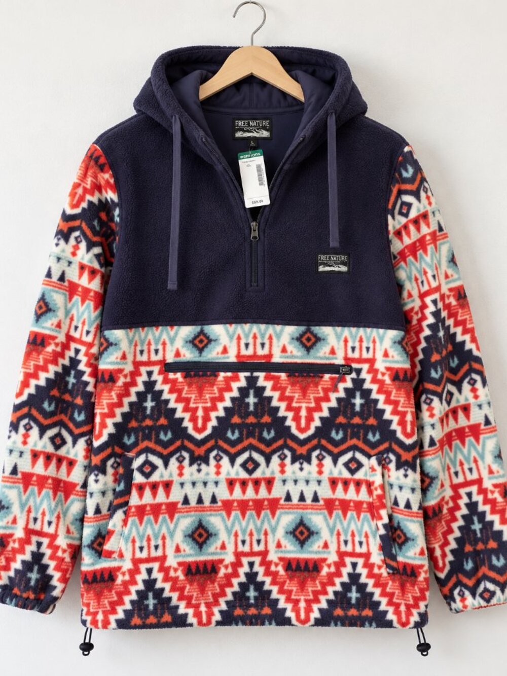 Free Nature Geometric Polar Fleece Hoodie Men’s L NWT Simons